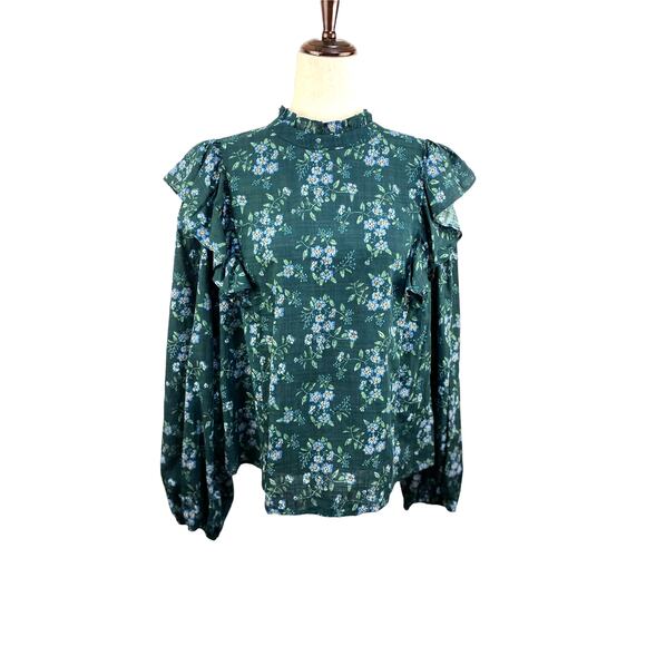 NEW ANA Deep Green Blue Wildflowers Print Peasant Blouse Size XXL - Picture 1 of 5